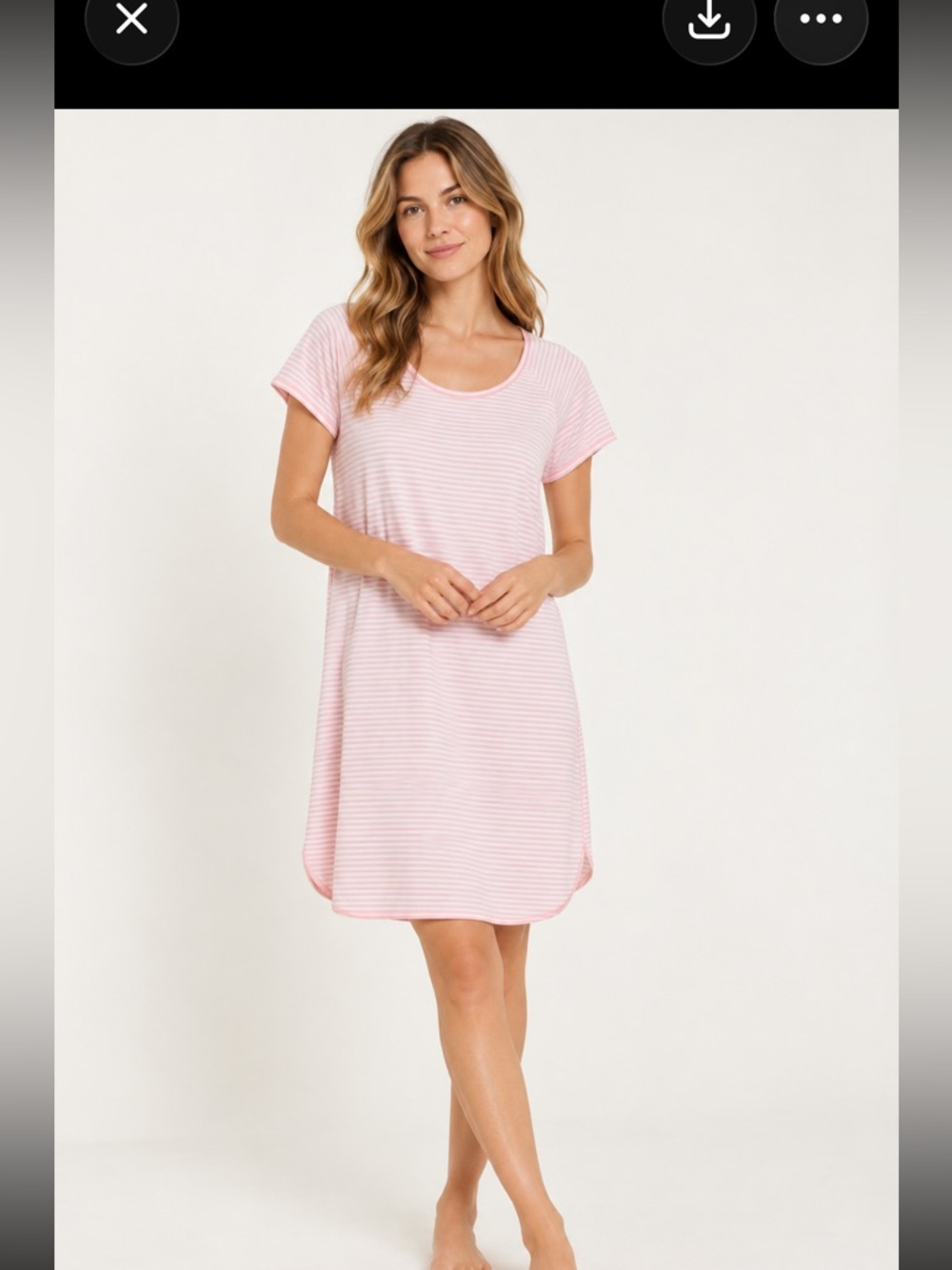 LAKE Pink Stripe Pima Cotton Short Sleeve Nightgown Pajama Dress Size M
